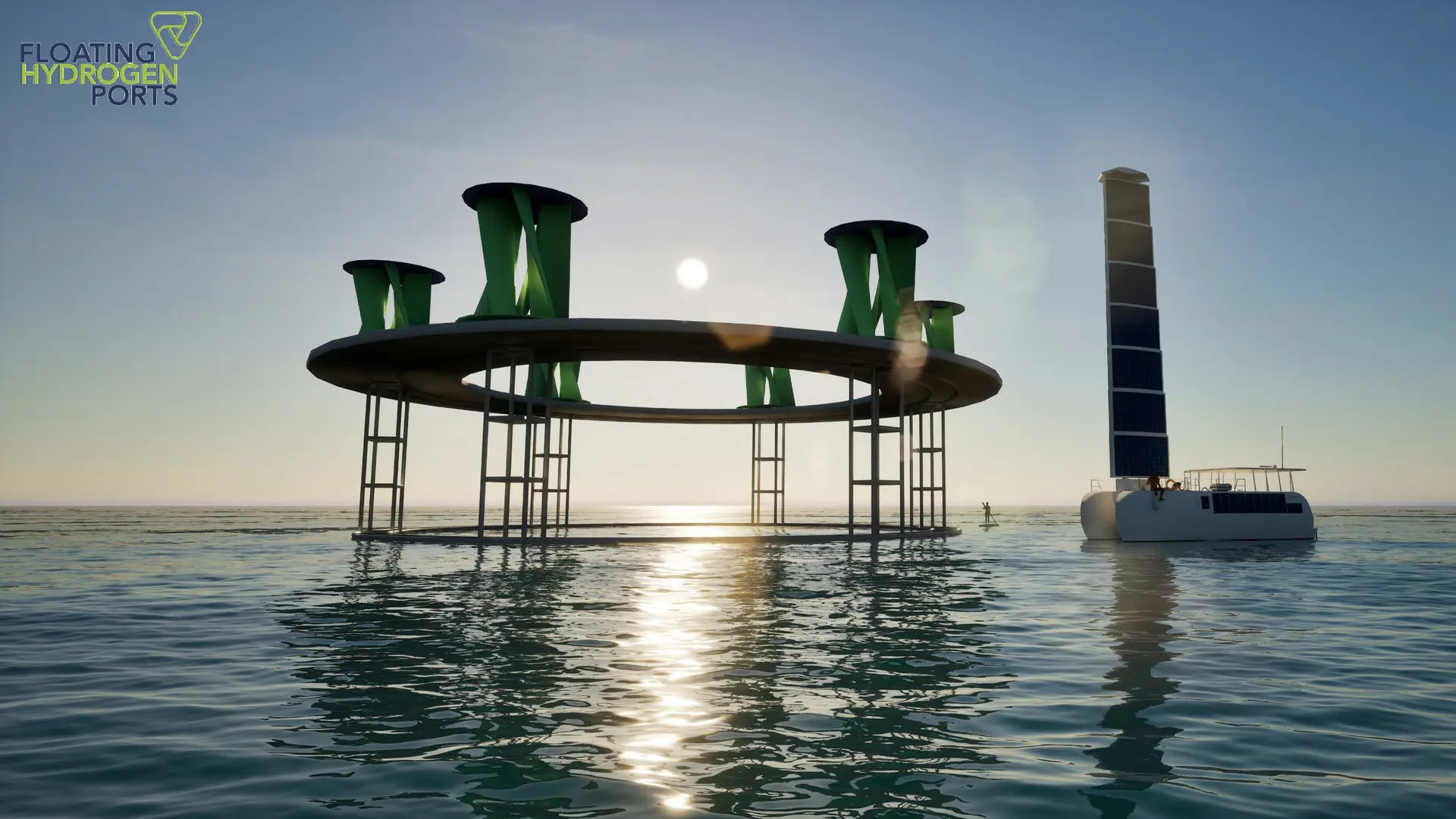 A Sea Ring at sunset with a hydrogen tender boat